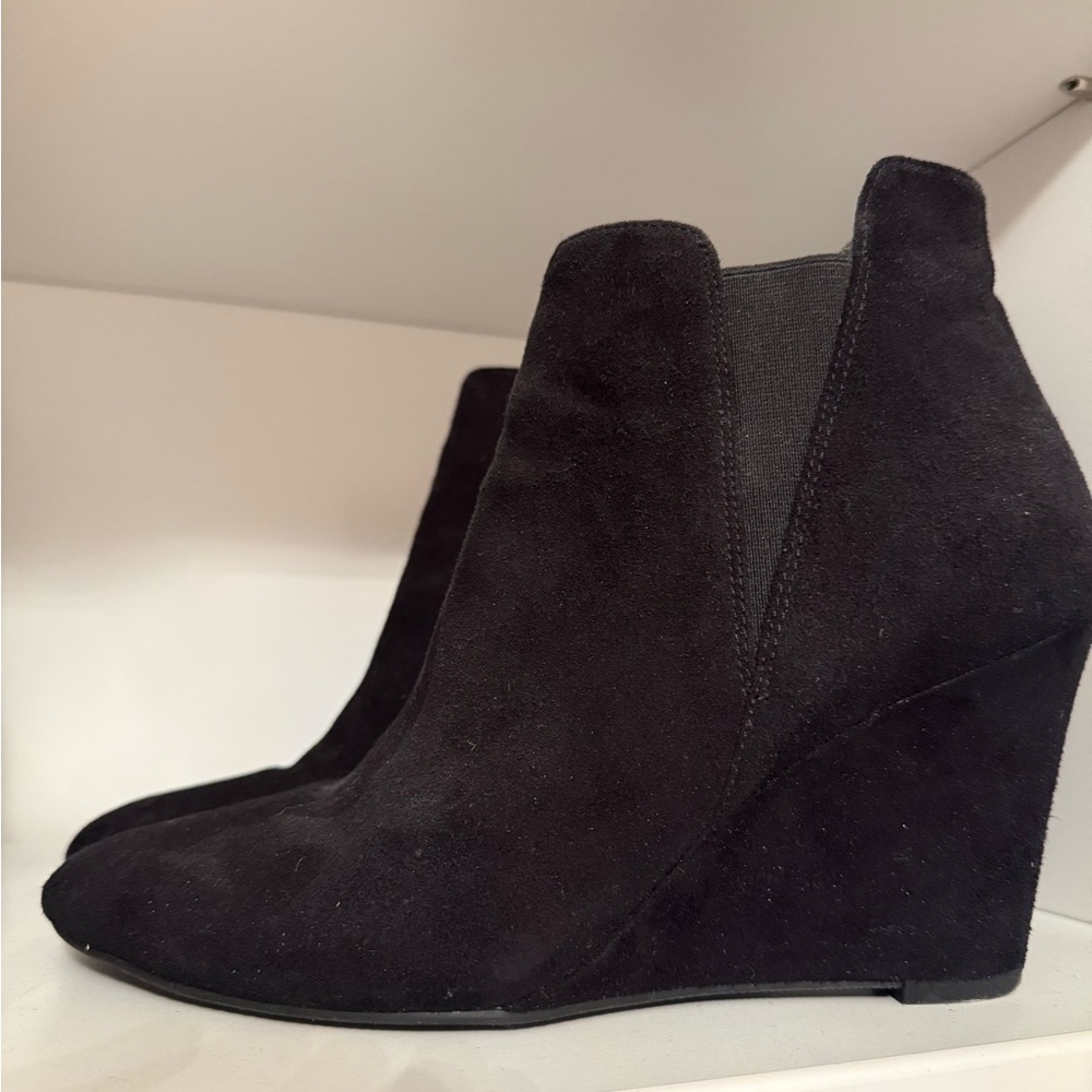 Black Suede Wedge Ankle Boots